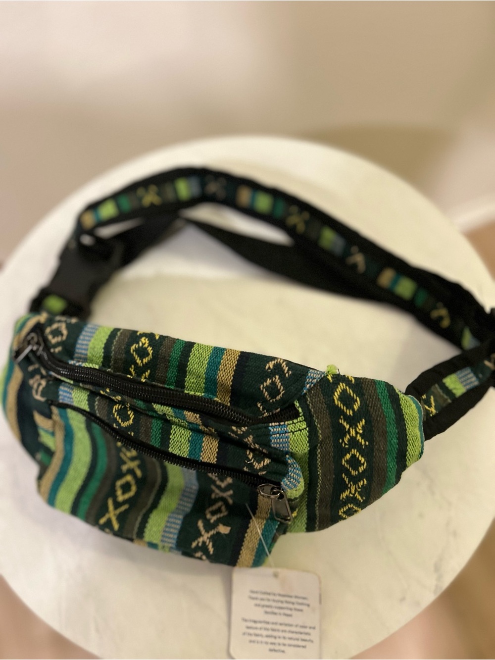 Green Patterned Woven Fanny Pack - Belt Bag
